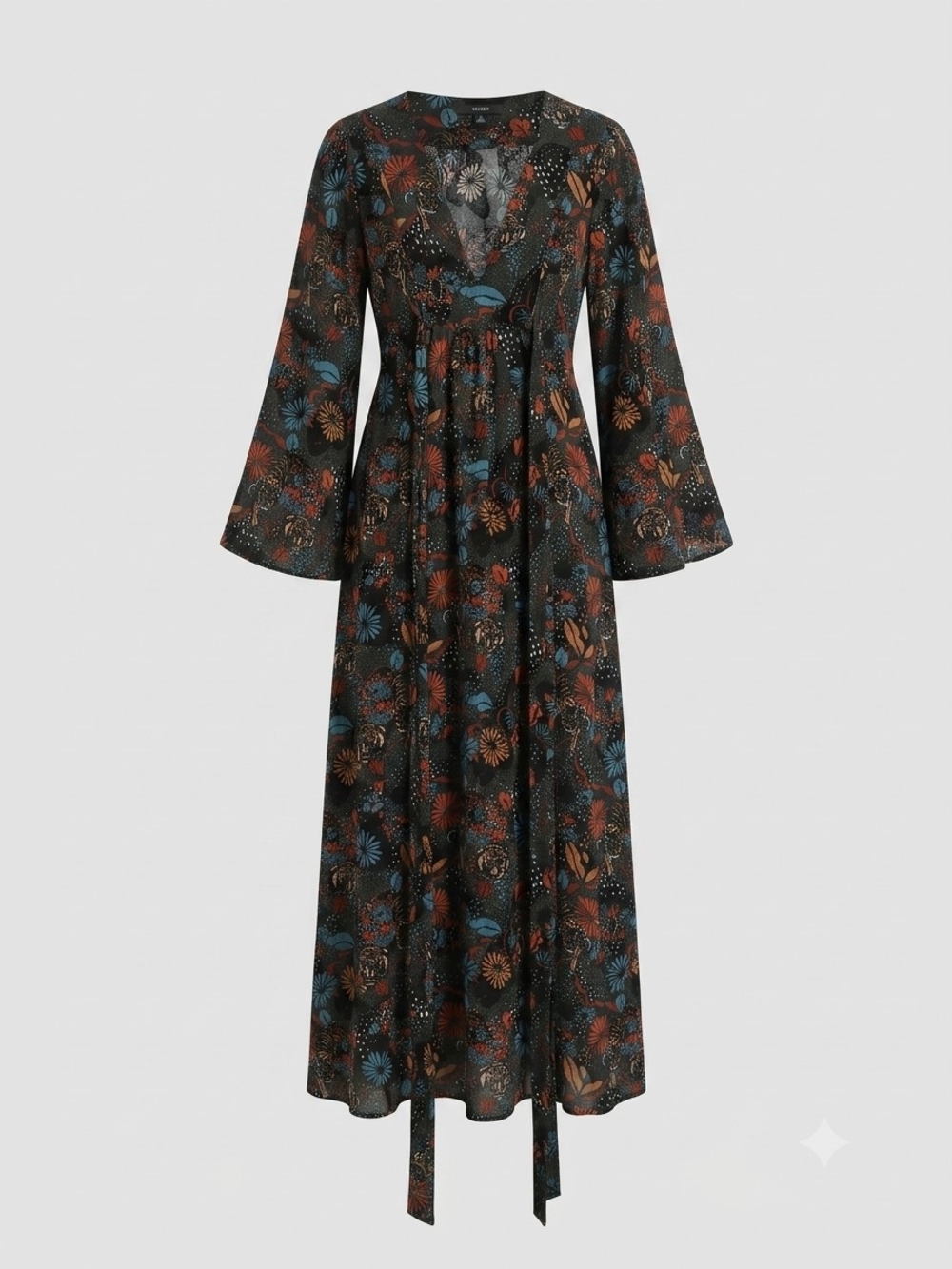 Free People Tiger Pint Maxi Dress with Blue and Rust Floral Accents 100% Rayon - Picture 3 of 14